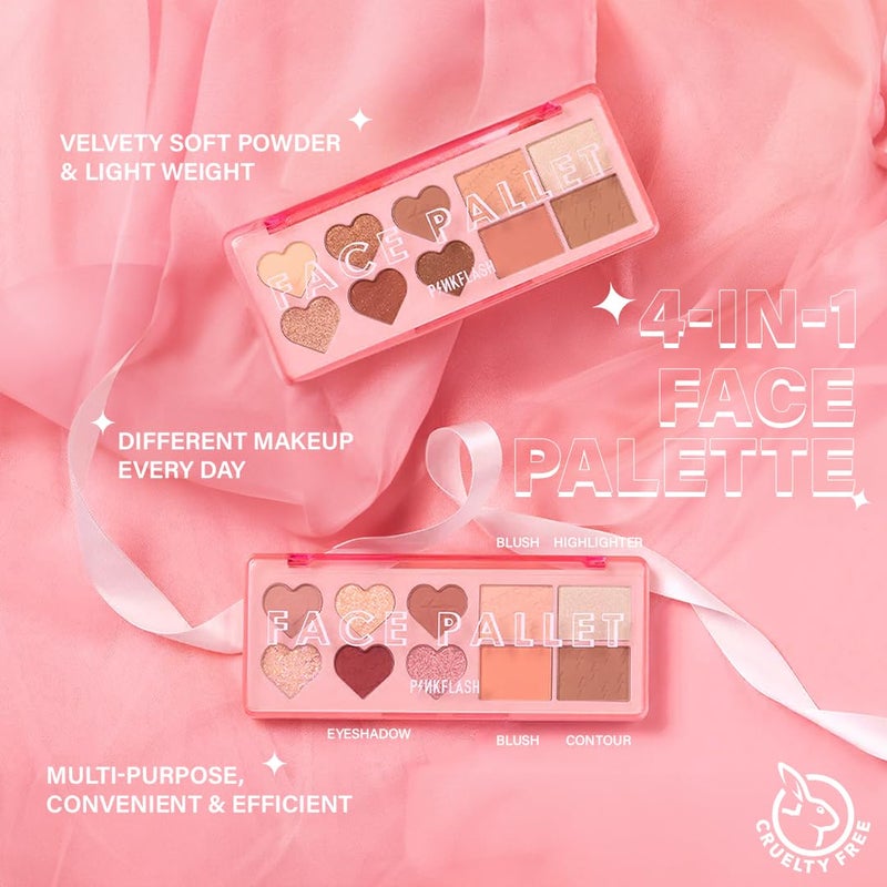 PINKFLASH باليت وجه متعدد Pinkflash 2 فراولة للنساء مسحوق ناعم مثل المخمل خفيف الوزن مكياج مختلف كل يوم متعدد الاستخدامات مريح فعال باليت وجه 4 في 1 6 جرام - Image 2