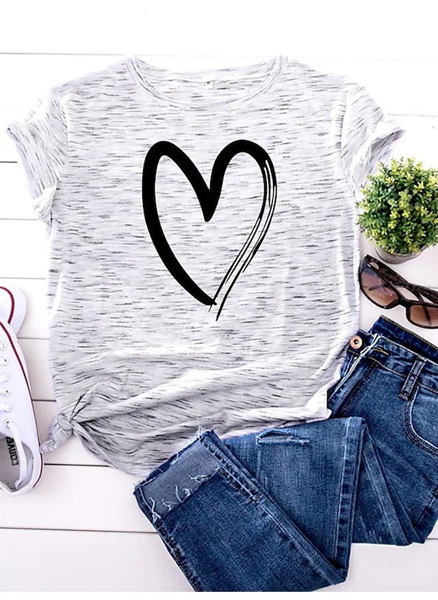 Generic - Womens Short Sleeve T-Shirt WISHEBAY Print Cotton Fresh Sweet Style round Neck Straight Tube Elegant Quality Cross-Border White - Image 1