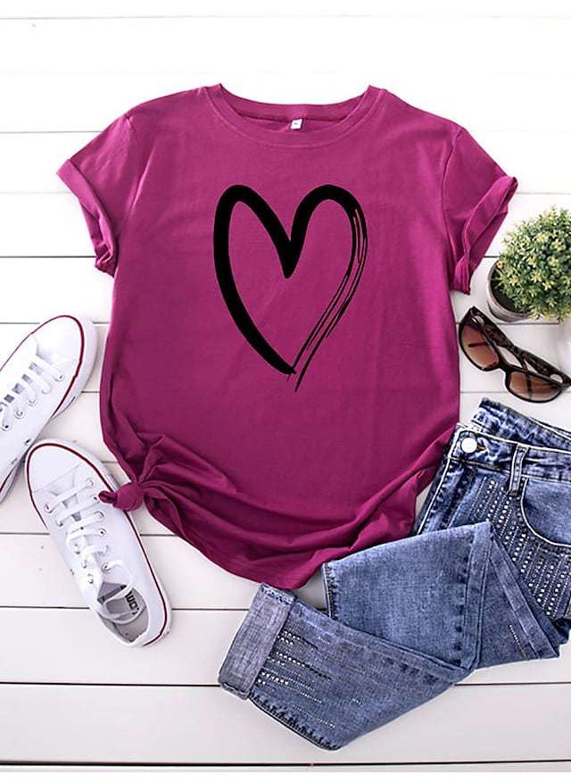 Generic - Womens Short Sleeve T-Shirt WISHEBAY Print Cotton Fresh Sweet Style round Neck Straight Tube Elegant Quality Cross-Border White - Image 1