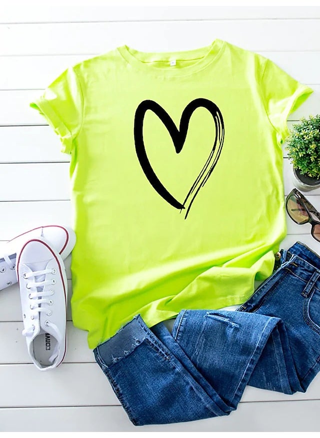 Generic - Womens Short Sleeve T-Shirt WISHEBAY Print Cotton Fresh Sweet Style round Neck Straight Tube Elegant Quality Cross-Border White - Image 1