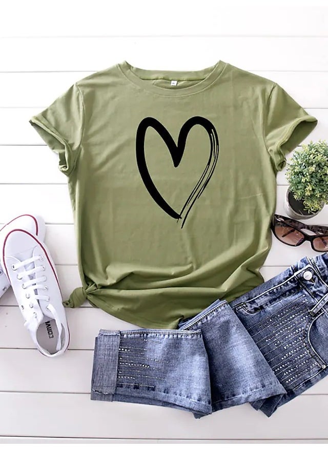 Generic - Womens Short Sleeve T-Shirt WISHEBAY Print Cotton Fresh Sweet Style round Neck Straight Tube Elegant Quality Cross-Border White - Image 1