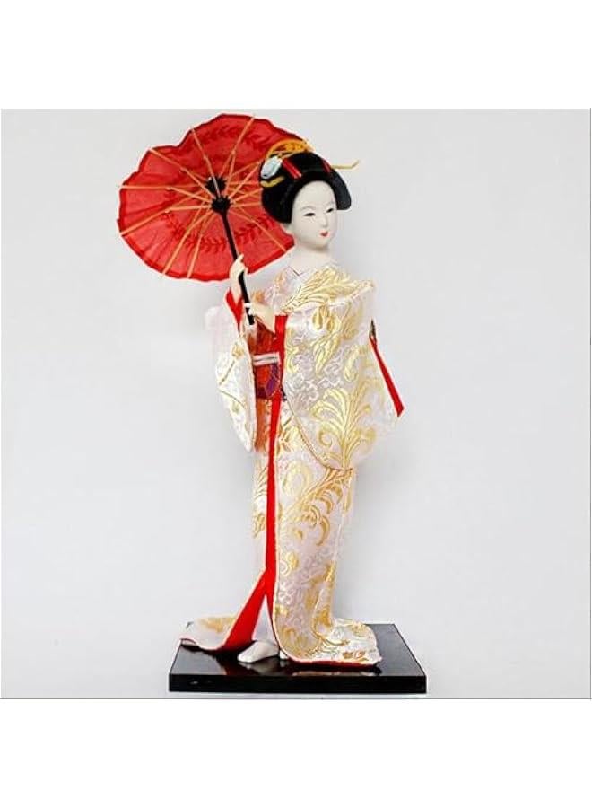 12 Japanese Geisha Lady Statuette Ornament Collectible Traditional Kimono Dolls Ethnic Japanese Geisha Dolls for Home Table, White and Gold - Image 3