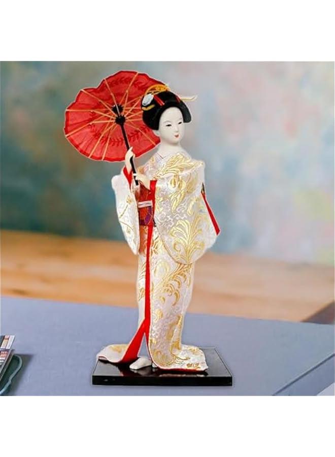 12 Japanese Geisha Lady Statuette Ornament Collectible Traditional Kimono Dolls Ethnic Japanese Geisha Dolls for Home Table, White and Gold - Image 4