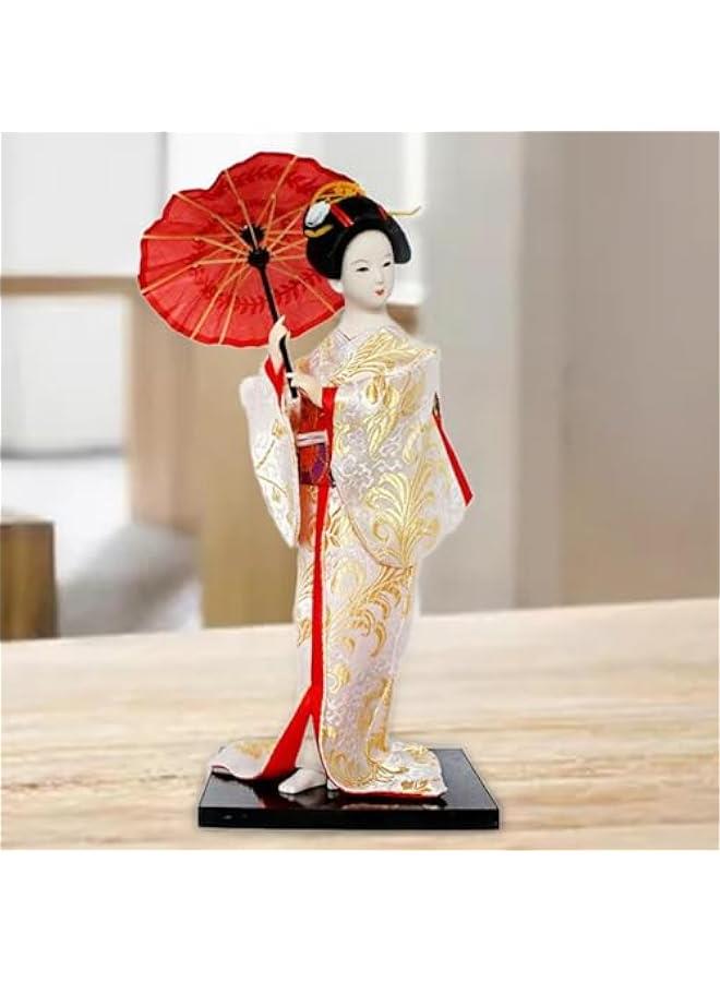 12 Japanese Geisha Lady Statuette Ornament Collectible Traditional Kimono Dolls Ethnic Japanese Geisha Dolls for Home Table, White and Gold - Image 5