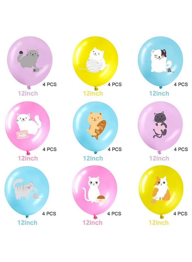 Threan 36 Pcs Cat Theme Party Latex Balloons Animal Print Decorations Cartoon Cat Party Favors for Boy Girls Kitty Theme Birthday Supplies, 12 Inches - Image 2