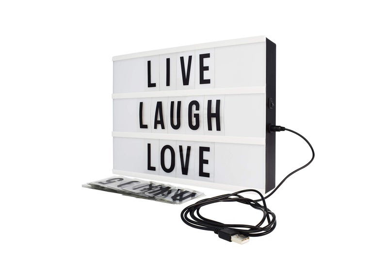 Northpoint صندوق ديكور ميني أسود نورث بوينت مع 10 لمبات LED بيضاء و 109 حرف ورقم ورموز للإضاءة المنزلية مثبت على الحائط أو على الطاولة يعمل بالبطارية أو USB GM8292