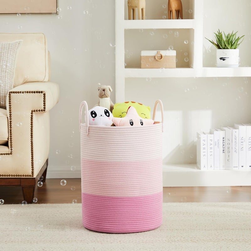 Fiona's magic Cotton Rope Laundry Hamper by, Tall Woven Laundry Basket Storage, Baby Nursery Hamper for Blankets, Toys and Clothes Hamper for Bedroom and Living Room Organizing, 58L, Pink - Image 2