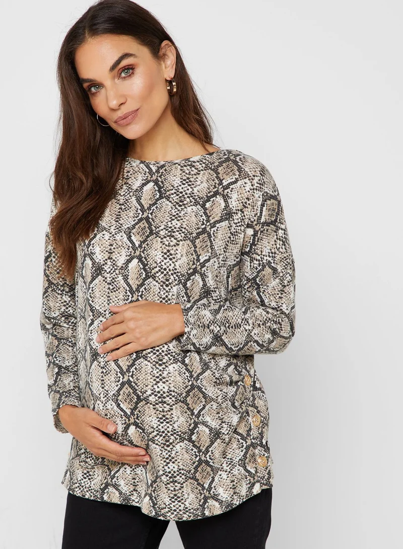 DOROTHY PERKINS Snake Print Brushed Popper Side Top