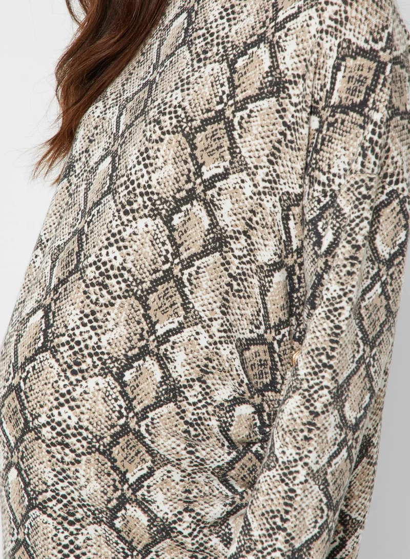 DOROTHY PERKINS Snake Print Brushed Popper Side Top