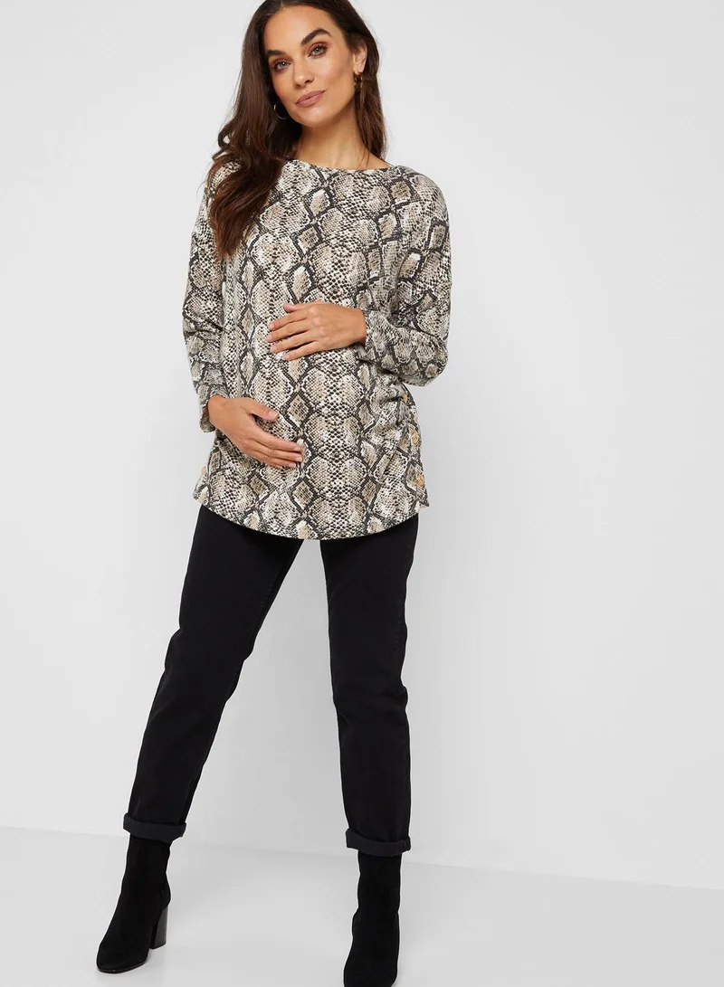 DOROTHY PERKINS Snake Print Brushed Popper Side Top