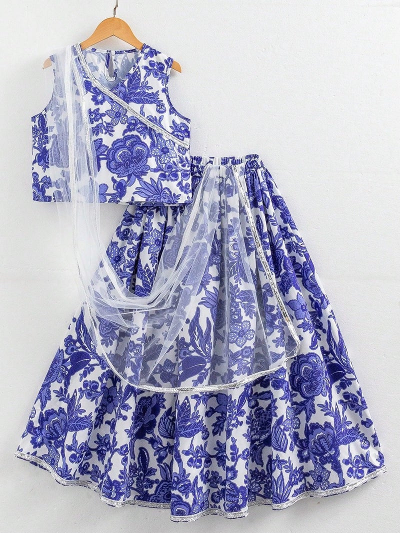 TAGAS Store Tagas Girls Floral Printed Lehenga Choli Set with Dupatta for Girls| Traditional Girl Ethnic Wear|Ethnicwear for girls| - Image 2