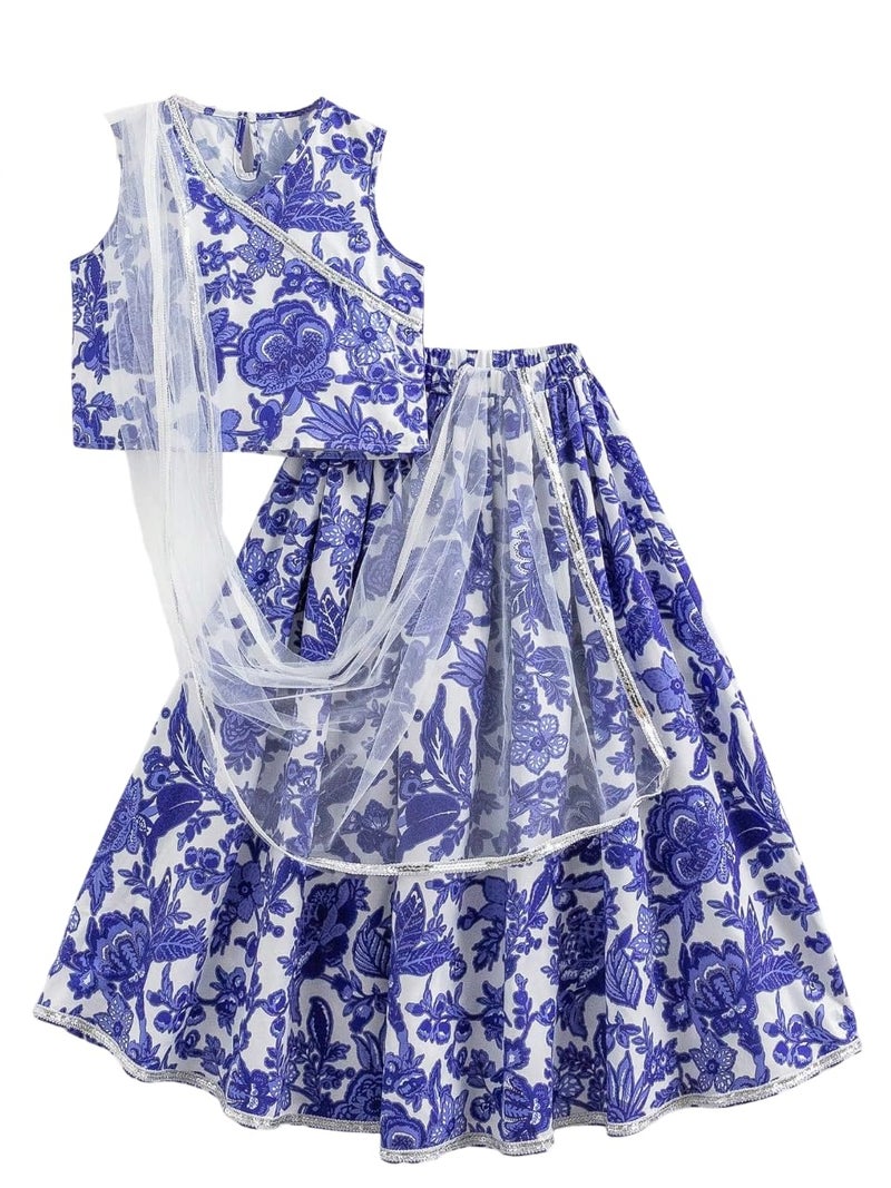 TAGAS Store Tagas Girls Floral Printed Lehenga Choli Set with Dupatta for Girls| Traditional Girl Ethnic Wear|Ethnicwear for girls| - Image 1