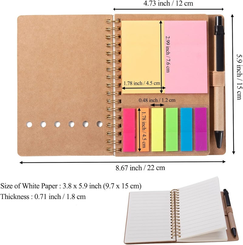 Excefore Spiral Notebooks for Note Taking 4 Packs Small Notebooks with Pen in Holder and Sticky Notes, Page Marker Colored Index Tabs Flags (4 Colors Black/Red/Brown/Blue 4 Packs) - Image 2