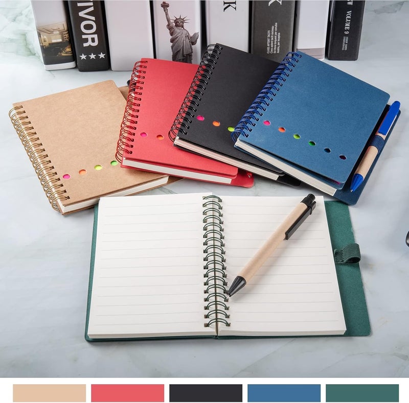 Excefore Spiral Notebooks for Note Taking 4 Packs Small Notebooks with Pen in Holder and Sticky Notes, Page Marker Colored Index Tabs Flags (4 Colors Black/Red/Brown/Blue 4 Packs) - Image 4