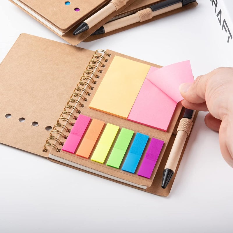 Excefore Spiral Notebooks for Note Taking 4 Packs Small Notebooks with Pen in Holder and Sticky Notes, Page Marker Colored Index Tabs Flags (4 Colors Black/Red/Brown/Blue 4 Packs) - Image 5