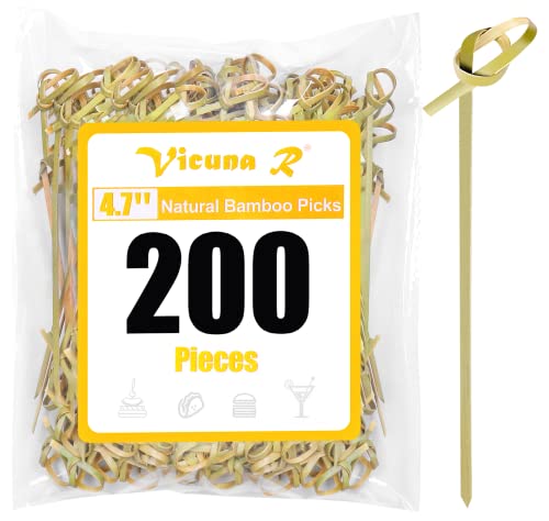 Vicuna R 200PCS Cocktail Picks Bamboo Skewers for Appetizers, Fancy Toothpicks for Appetizers, 4.7 Inch Long Decorative Knot Bamboo Cocktail Sticks for Party Drinks Food Fruit Charcuterie Boards Accessories - Image 1
