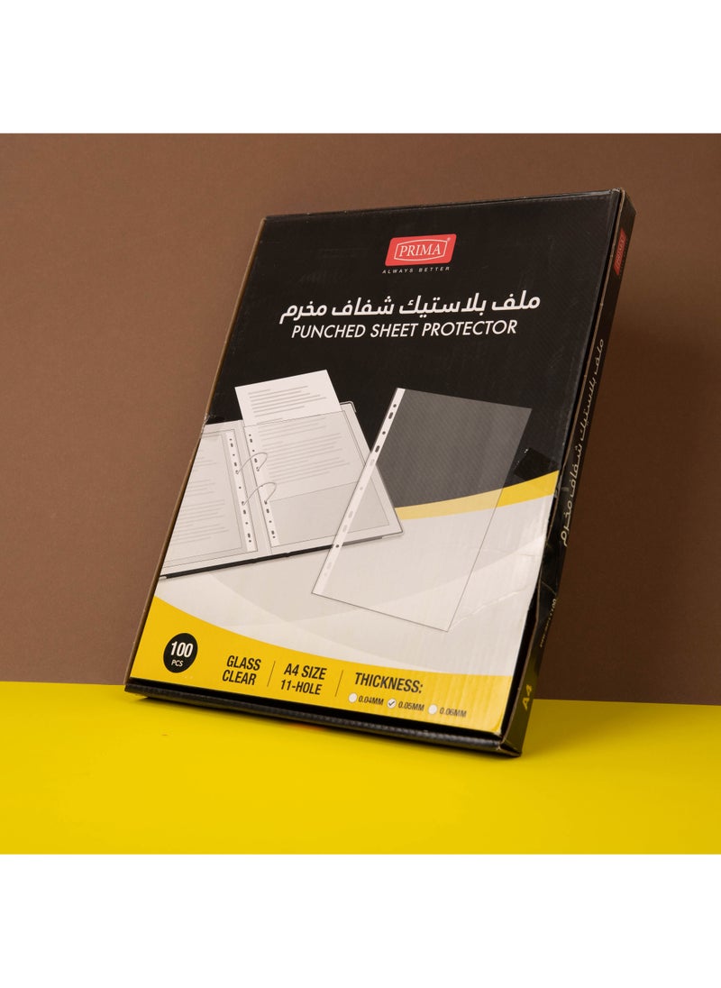 PRIMA Clear 100-Pack A4 Sheet Protectors for Documents, Acid-Free PVC-Free Polypropylene 0.05 mm, Top-Load | Pre-Punched 11-Hole A4 for 3-Ring Binders sheet protector a4 - Image 3