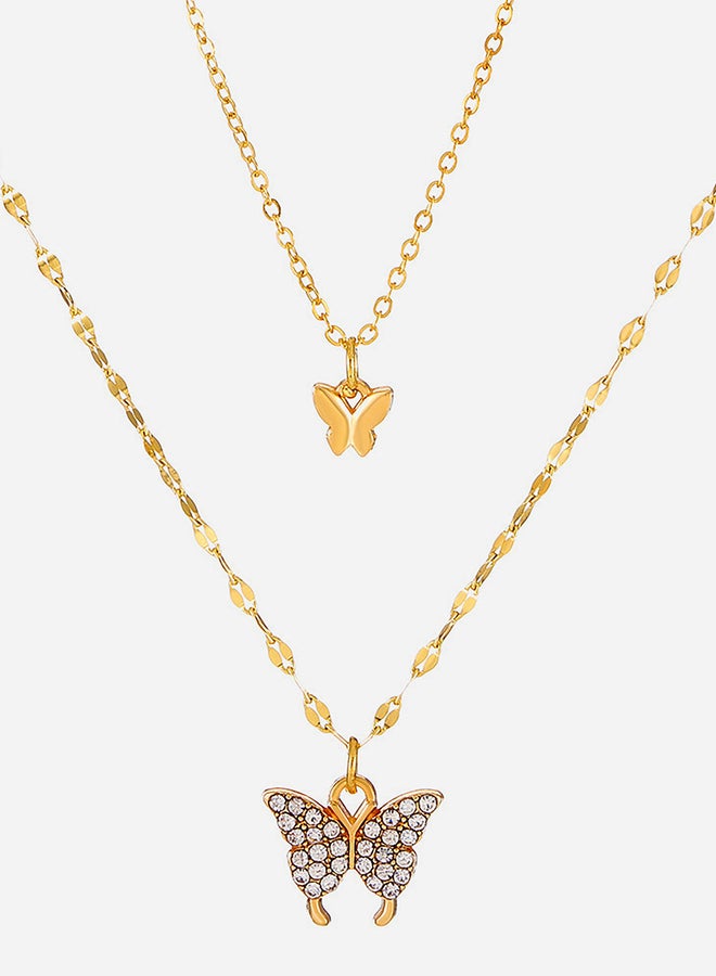 Take Two Rhinestone Butterfly Pendant Layered Necklace - Image 1