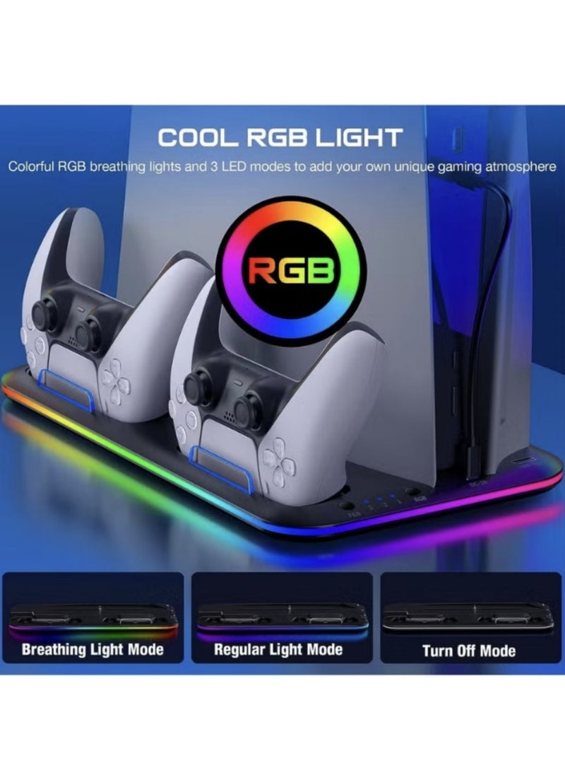 PS5 Controller Charger, LED Dock Cooler for Sony Playstation 5, Console Support Base, Game Stand, Gaming Accessories (Black)