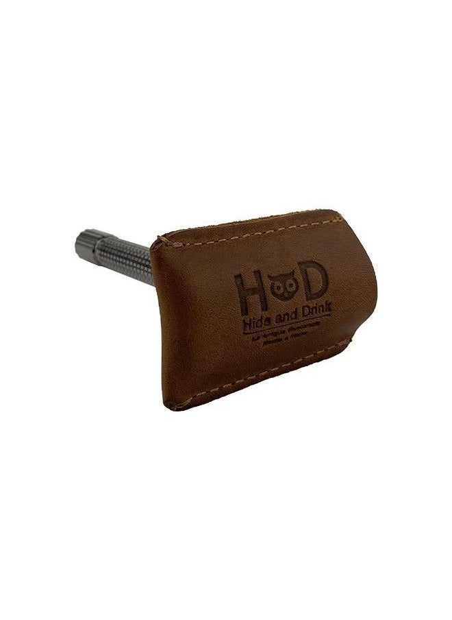 Hide & Drink - Leather Double Edge Safety Razor Head Protective Sheathshaving Travel Cover Handmade Includes 101 Year Warranty :: Single Malt Mahogany - Image 1