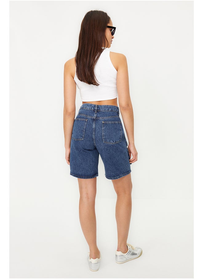 trendyol Blue Normal Waist Denim Shorts with Cargo Pocket & Bermuda TWOSS24SR00014  - Image 5