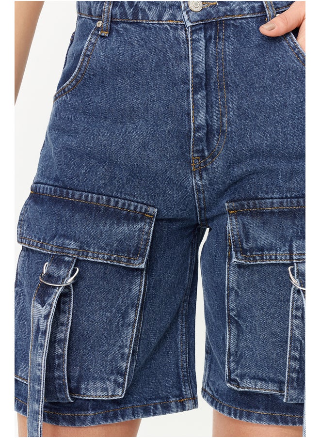 trendyol Blue Normal Waist Denim Shorts with Cargo Pocket & Bermuda TWOSS24SR00014  - Image 3