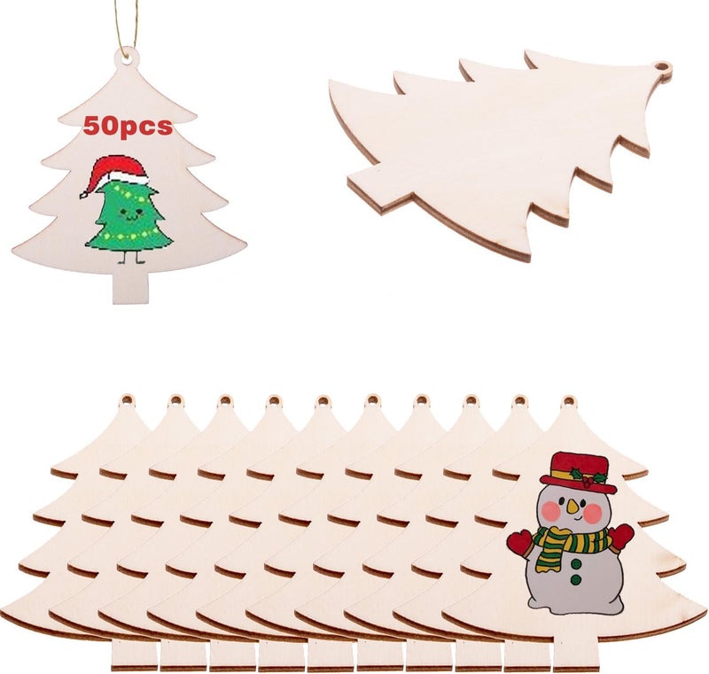 Curious Button Curious Button Set of 10 pcs Unfinished Christmas Tree Wooden Ornaments DIY Christmas Crafts to Paint Christmas Wood Slices Wooden Ornaments for Crafts Wooden Christmas Tree for Crafts - Image 1
