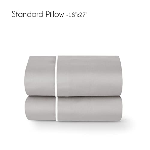 Spread Spain Italian Cotton Standard Pillow Cases Set of 2 Super Soft and Breathable Envelope Closure Pillowcases 18" x 27" Inches Standard Size with 500 Thread Count Light Grey - Image 4
