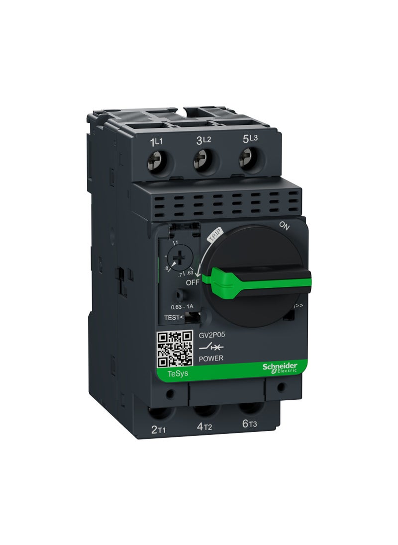 Schneider Electric GV2P05 Motor circuit breaker, TeSys GV2, 3P, 0.63-1 A, thermal magnetic, screw clamp terminals  - Image 1