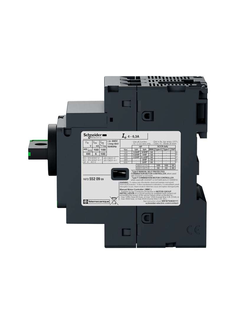 Schneider Electric GV2P05 Motor circuit breaker, TeSys GV2, 3P, 0.63-1 A, thermal magnetic, screw clamp terminals  - Image 2