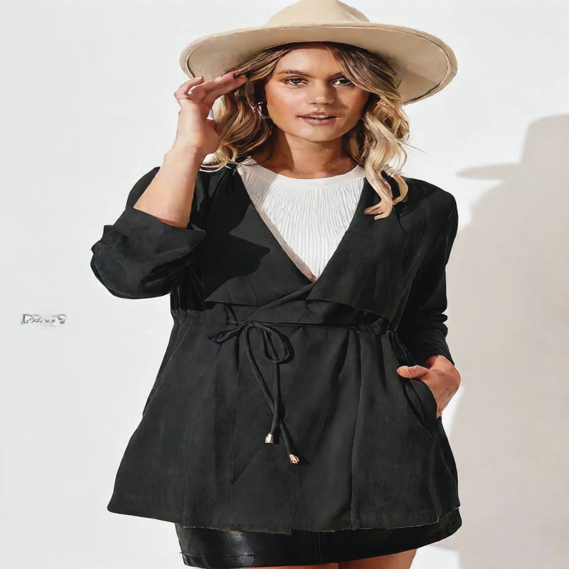 Women's Open Front Cardigan Faux Suede Jacket Casual Long Sleeve Wrap Coat - Image 4