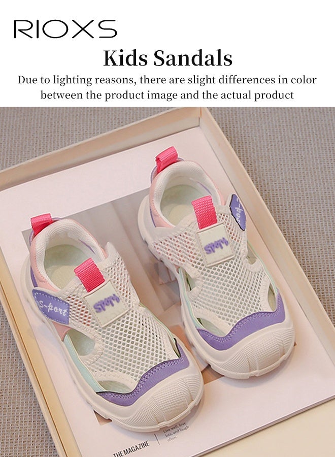 RIOXS Kids Sandals, Boys Girls Water Shoes, Lightweight Breathable Sandals with Velcro, Athletic Casual Slip-On Sneakers for Toddler, Beach Sport Barefoot Aqua Sandals for Swim Surf Indoor Outdoor Activities, Fluorescent, Violet - Image 3