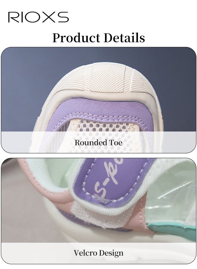 RIOXS Kids Unisex Flat Sandals, Fashion Boys' Sandals Girls' Sandals, Lightweight Breathable Mesh Shoes with Velcro, Athlesiure Slip-On Sneakers for Toddler/Little Kids, Athletic Casual Shoes for Boys Girls, Beach Sport Barefoot Aqua Sandals for Indoor Outdoor Activities, Kid's Footwear Violet Tennis Hiking Sneaker - Image 5