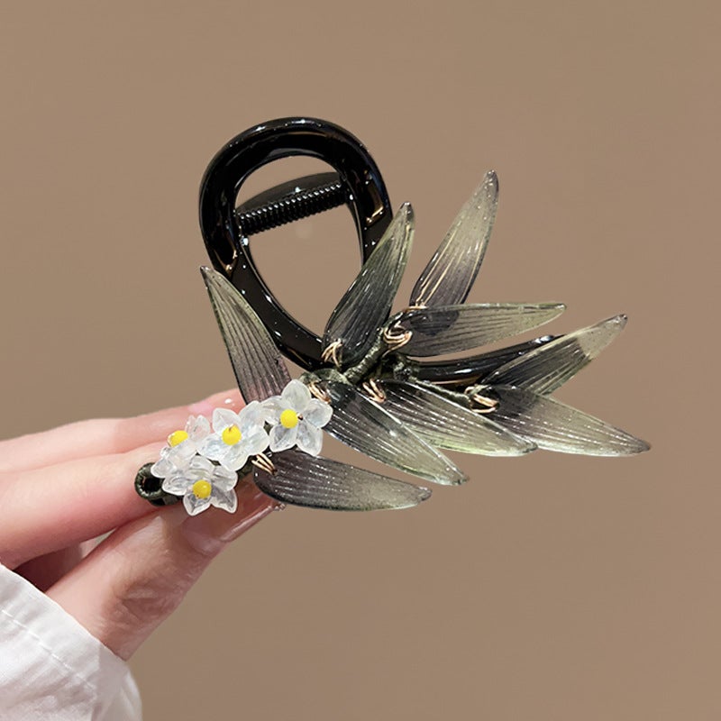 Generic Elegant Floral Hair Clip Traditional Chinese Style ink black and white