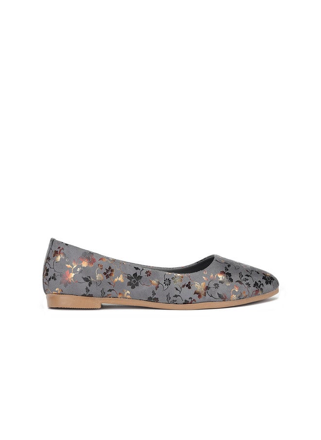 She Zone Shezone Women Grey Floral Printed Ballerinas - Image 4