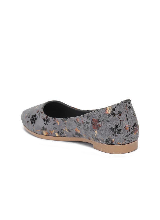 She Zone Shezone Women Grey Floral Printed Ballerinas - Image 3