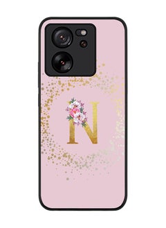 Stylizedd Rugged Black Edge case for Xiaomi 13T / Xiaomi 13T Pro, Slim fit Flexible Cover - Custom Monogram Initial Letter Floral Pattern Alphabet - N (Pink)  - Image 1