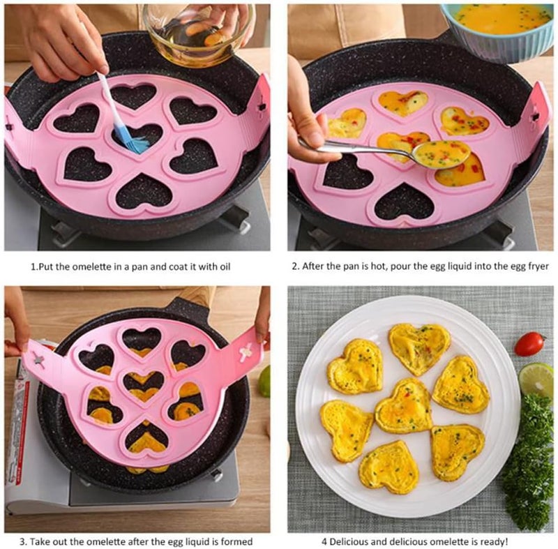 TUKE Nonstick Pancake Molds Ring Silicone Fried Egg Mould Reusable Pancake Maker Egg Ring Kitchen Cooking Baking Tools (Heart Shape) - Image 2