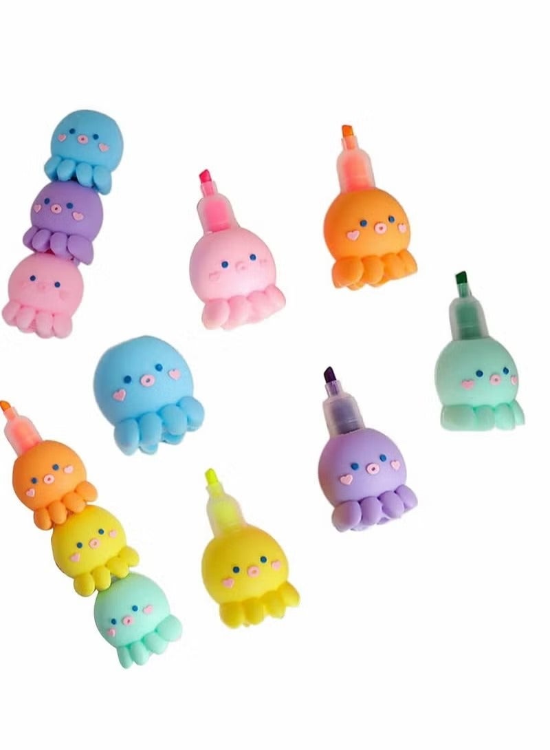 Highlighters, Colorful Octopus Shaped Highlighter, Pastel Highlighter Set Cute Silicone Octopus Highlighter Pens, for Adults Kids Students Writing Graffiti School Office Supplies, 6 PCS - Image 1
