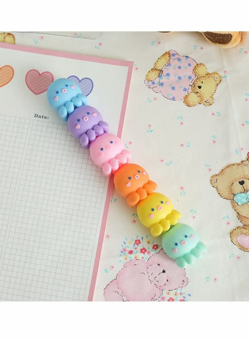 Highlighters, Colorful Octopus Shaped Highlighter, Pastel Highlighter Set Cute Silicone Octopus Highlighter Pens, for Adults Kids Students Writing Graffiti School Office Supplies, 6 PCS - Image 3