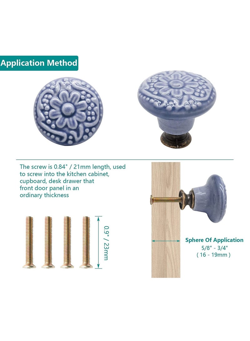 Drawer Knobs, Greyish Blue Cabinet Knobs, Retro Ceramic Dresser Knobs, 33mm Drawer Knobs Door Knobs Drawer Pulls Dresser Handles with Mounting Screws 12pcs, 1.3"