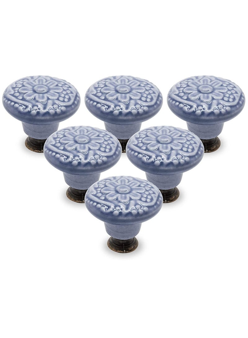 Drawer Knobs, Greyish Blue Cabinet Knobs, Retro Ceramic Dresser Knobs, 33mm Drawer Knobs Door Knobs Drawer Pulls Dresser Handles with Mounting Screws 12pcs, 1.3"