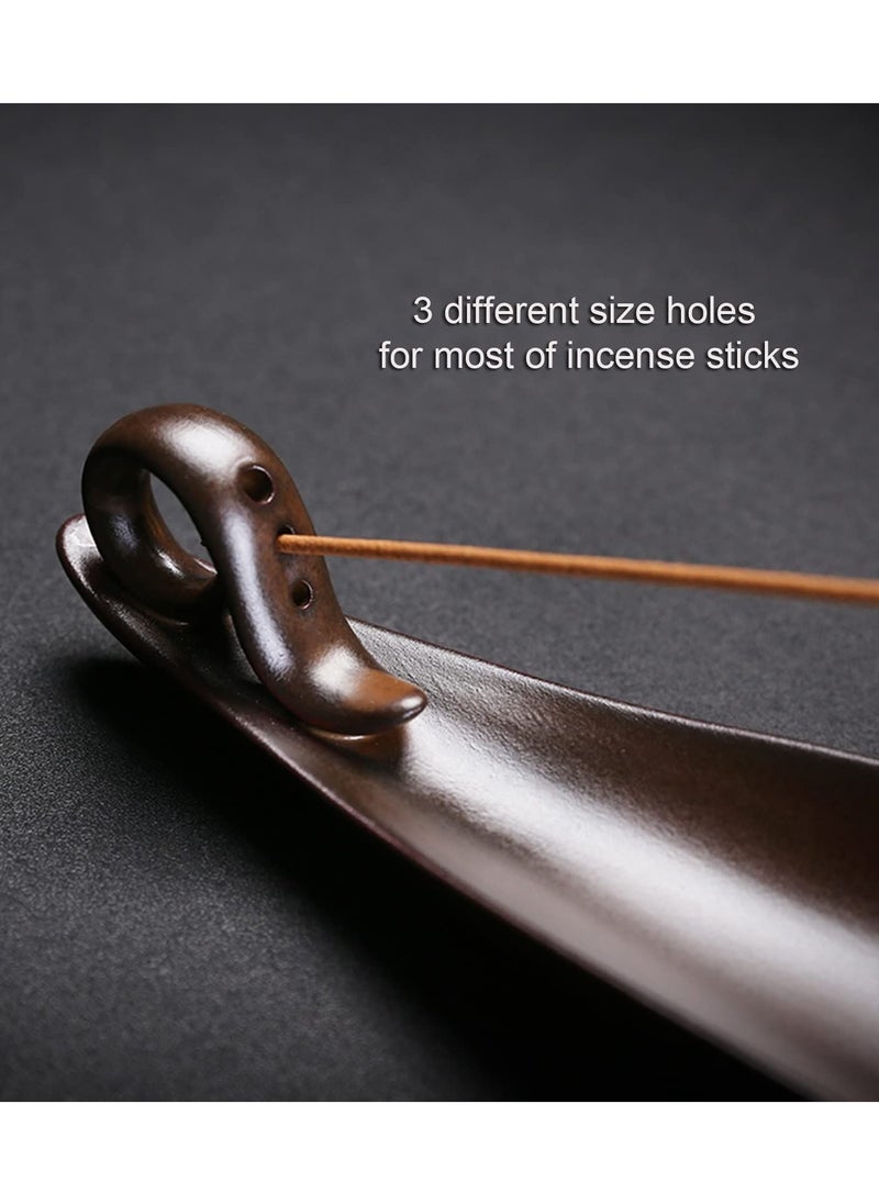 Coconut - Incense Stick Holder with 3 Holes, 9 Inch Length Ceramic Incense Ash Cather for Counters, Meditation Room, Yoga, Home, Office, Brown - Image 1