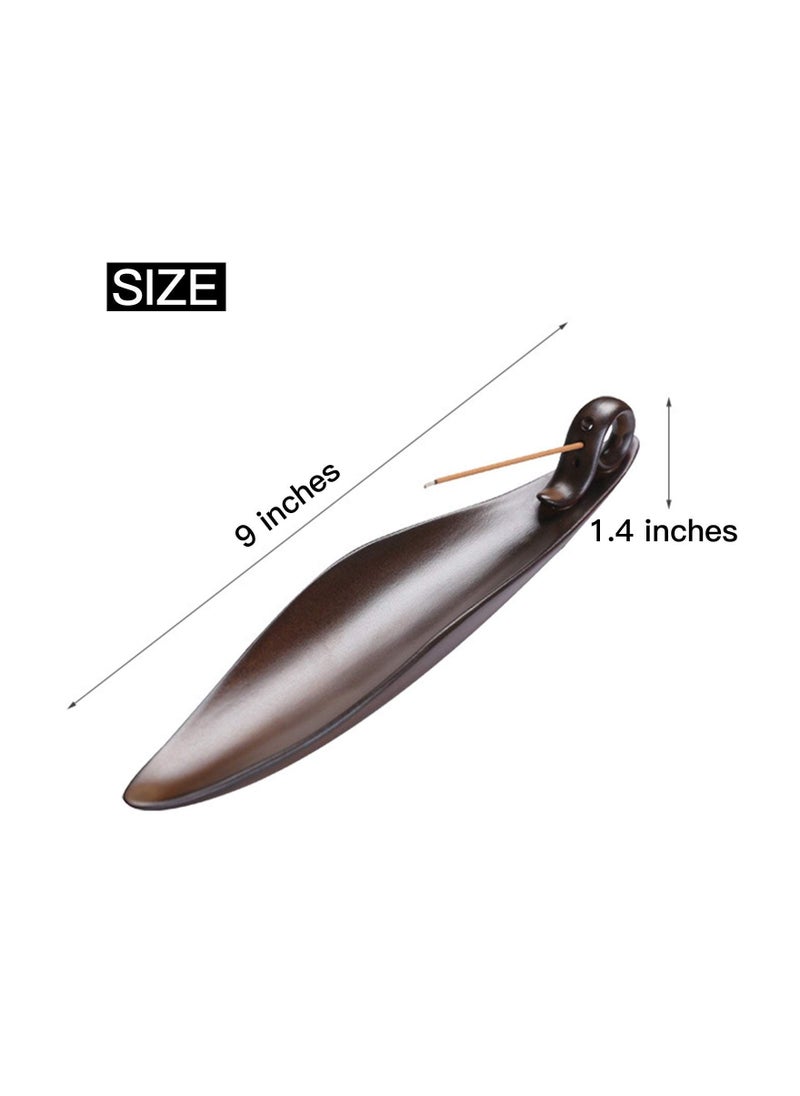 Coconut - Incense Stick Holder with 3 Holes, 9 Inch Length Ceramic Incense Ash Cather for Counters, Meditation Room, Yoga, Home, Office, Brown - Image 1
