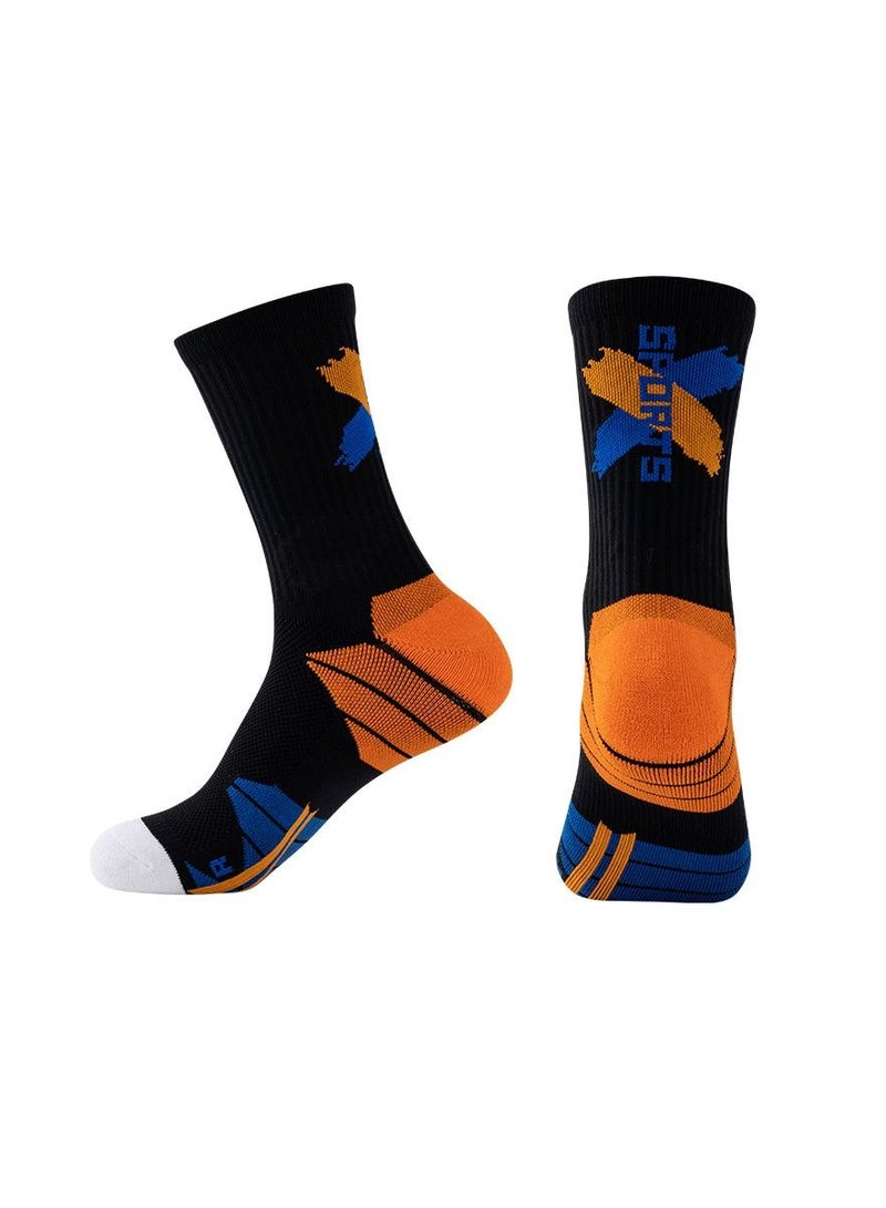 Loquat Men Anti Slip Mid Calf Sport Socks Black/Orange 