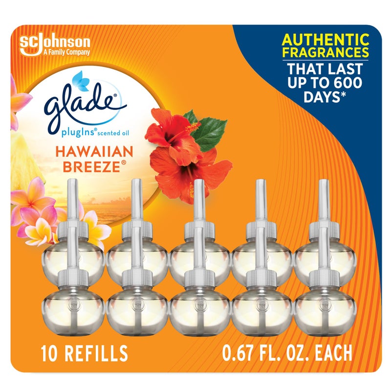 Glade PlugIns Refills Air Freshener, Scented and Essential Oils for Home and Bathroom, Hawaiian Breeze, 6.7 Fl Oz, 10 Count (Packaging May Vary) - Image 1