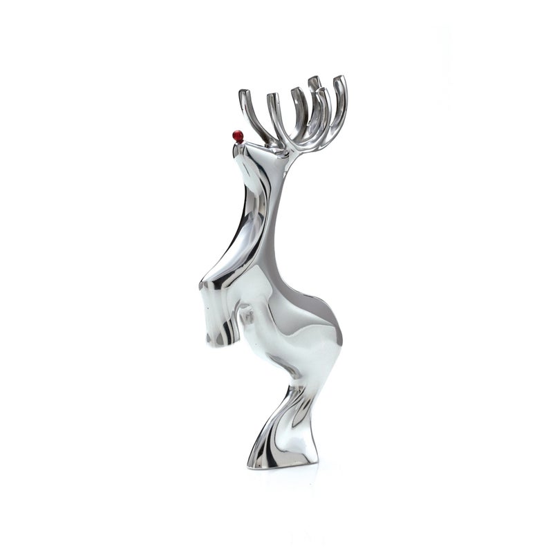 Namb RedNosed Reindeer Holiday Sculpture Christmas Tabletop Figurine by Alvaro Uribe Polished Alloy Display for Mantel Pairs with Sleigh and Reindeer Sets 95 Tall Collectible Decor
