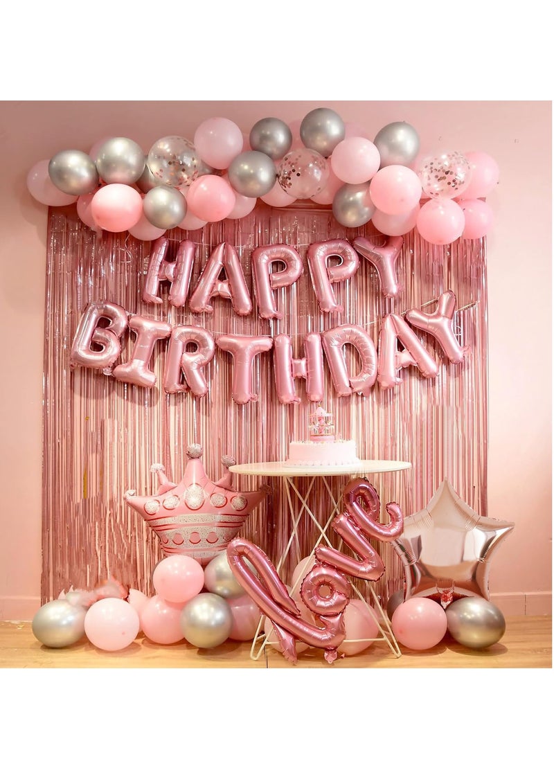 xppier Rose Gold Birthday Party Decoration Set Rose Gold Theme Party Decoration Happy Birthday Banner 65-Piece DIY Decoration Set  - Image 1