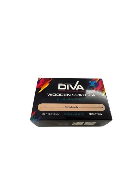 Diva Disposable Wooden Spatulas - 100 Pcs, Single-Use for Hygienic Application and Contamination Prevention