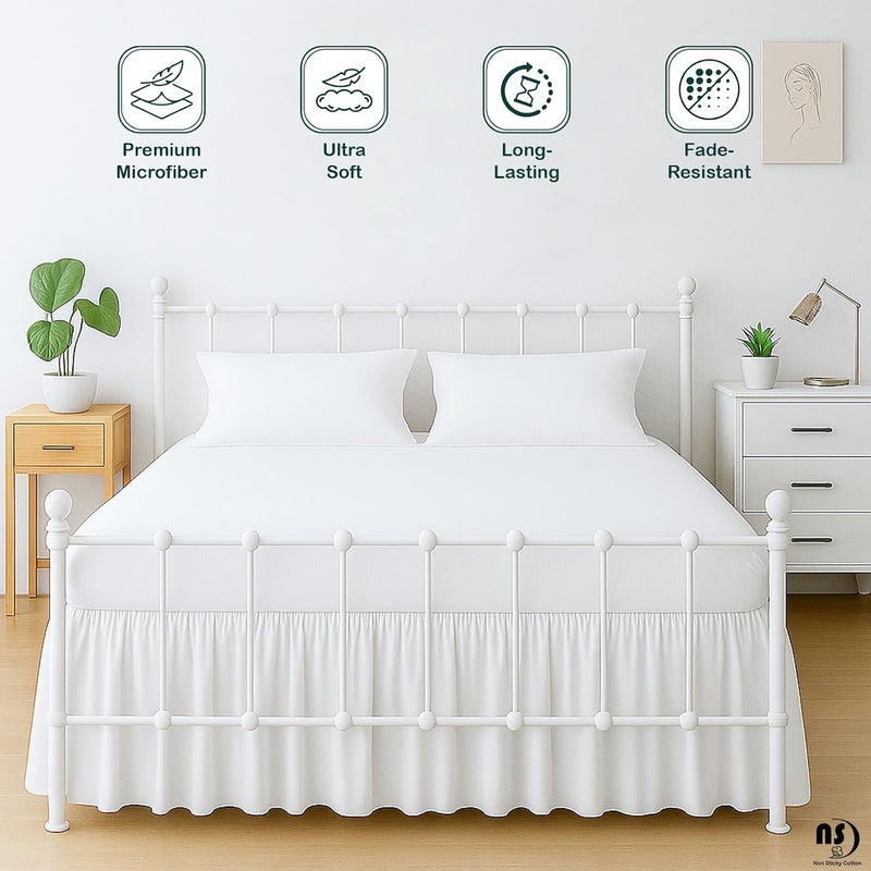 NON Sticky cotton تنورة سرير مكشكشة بزوايا مقسمة - أبيض، توأم، انخفاض 24 بوصة، خبرة تنورة السرير، مقاس مخصص، مقاوم للتجاعيد، تنورة غبار مكشكشة (متوفرة بجميع مقاسات السرير و10 ألوان) - Image 2